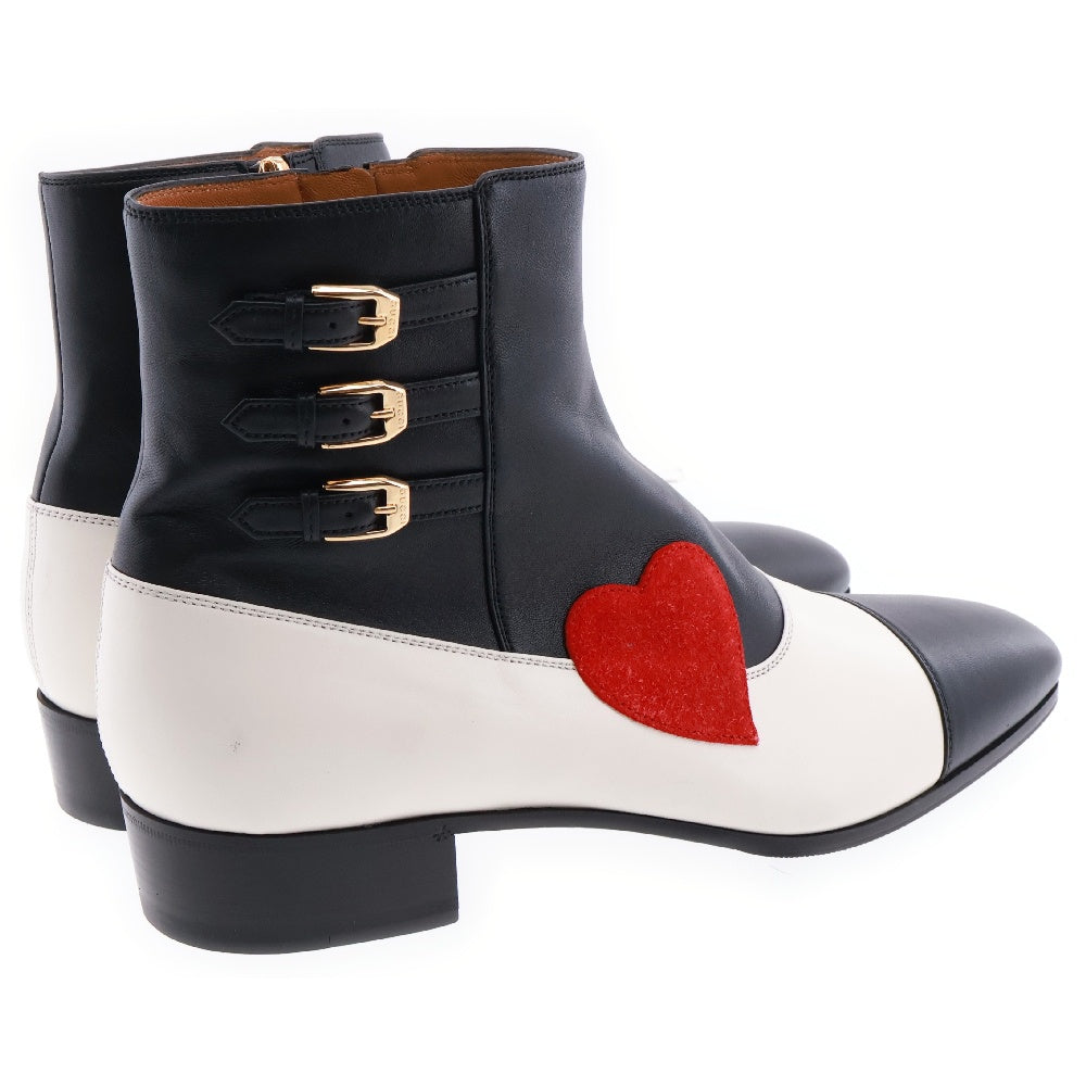 GUCCI(グッチ) Ha Ha Ha Boot With Buckles ハート レザーブーツ ホワイト/ブラック 9 1/2