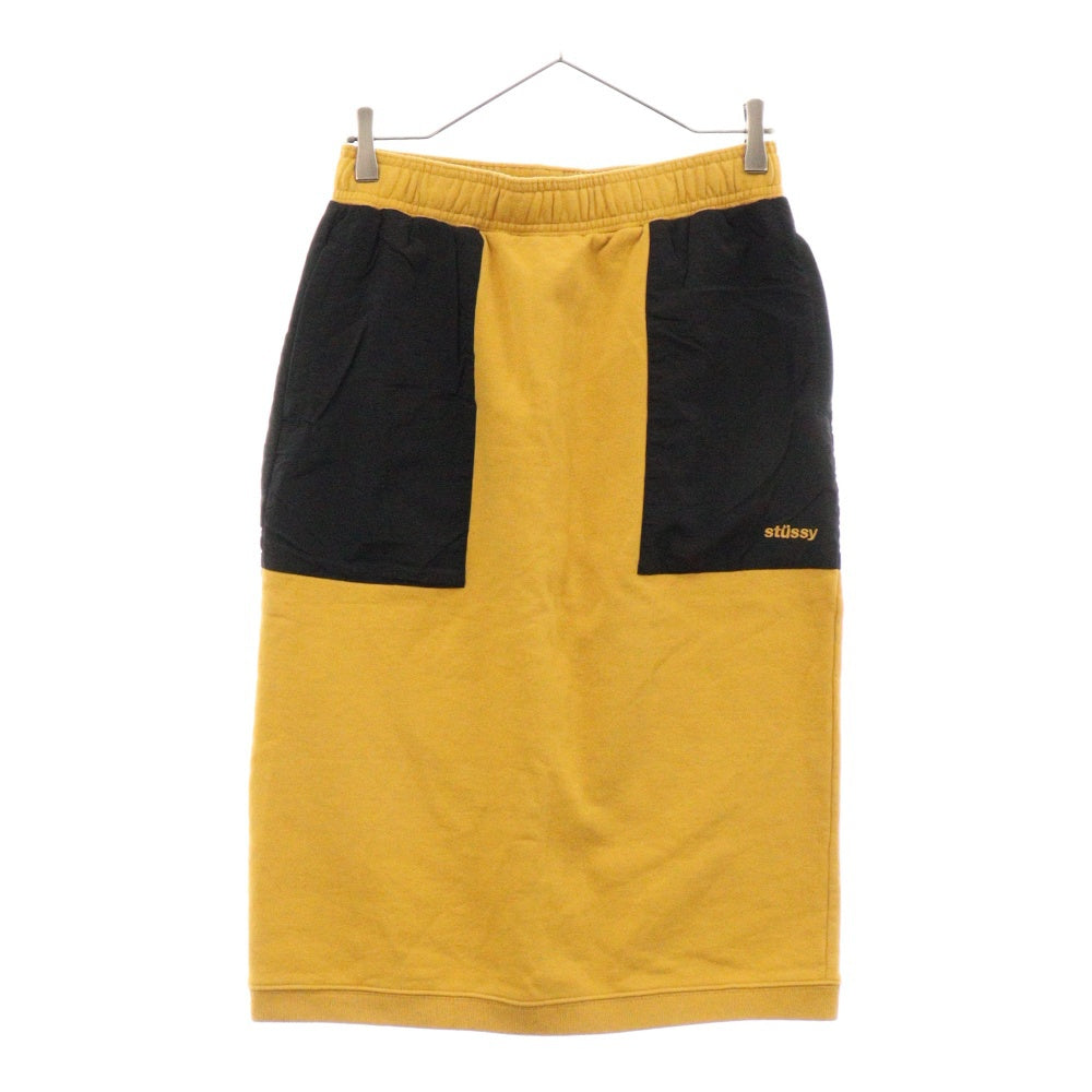 STUSSY(ステューシー) SIMONE CONTRAST POKET SKIRT コットン ナイロン切替 スウェットスカート マスタード/ブラック レディース 21485
