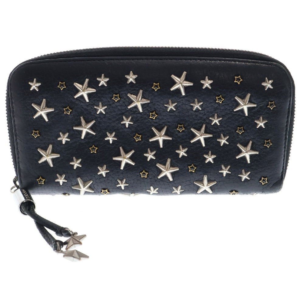 JIMMY CHOO(ジミーチュウ) スター スタッズ ラウンドジップ 長財布 ウォレット ブラック