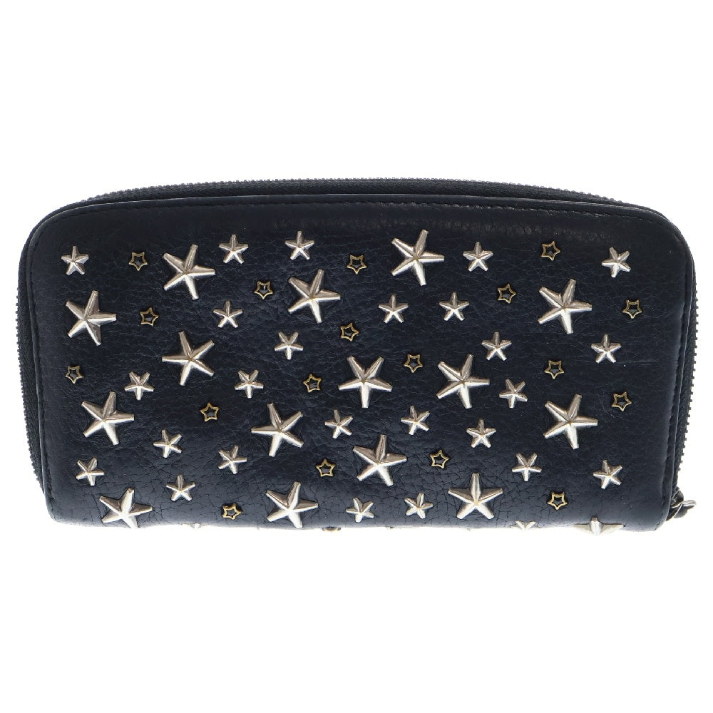 JIMMY CHOO(ジミーチュウ) スター スタッズ ラウンドジップ 長財布 ウォレット ブラック