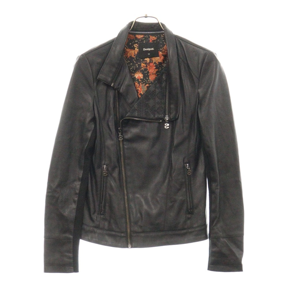 Desigual(デシグアル) インナー総柄 フェイクレザー ライダースジャケット ブルゾン ブラック 18WWEW56