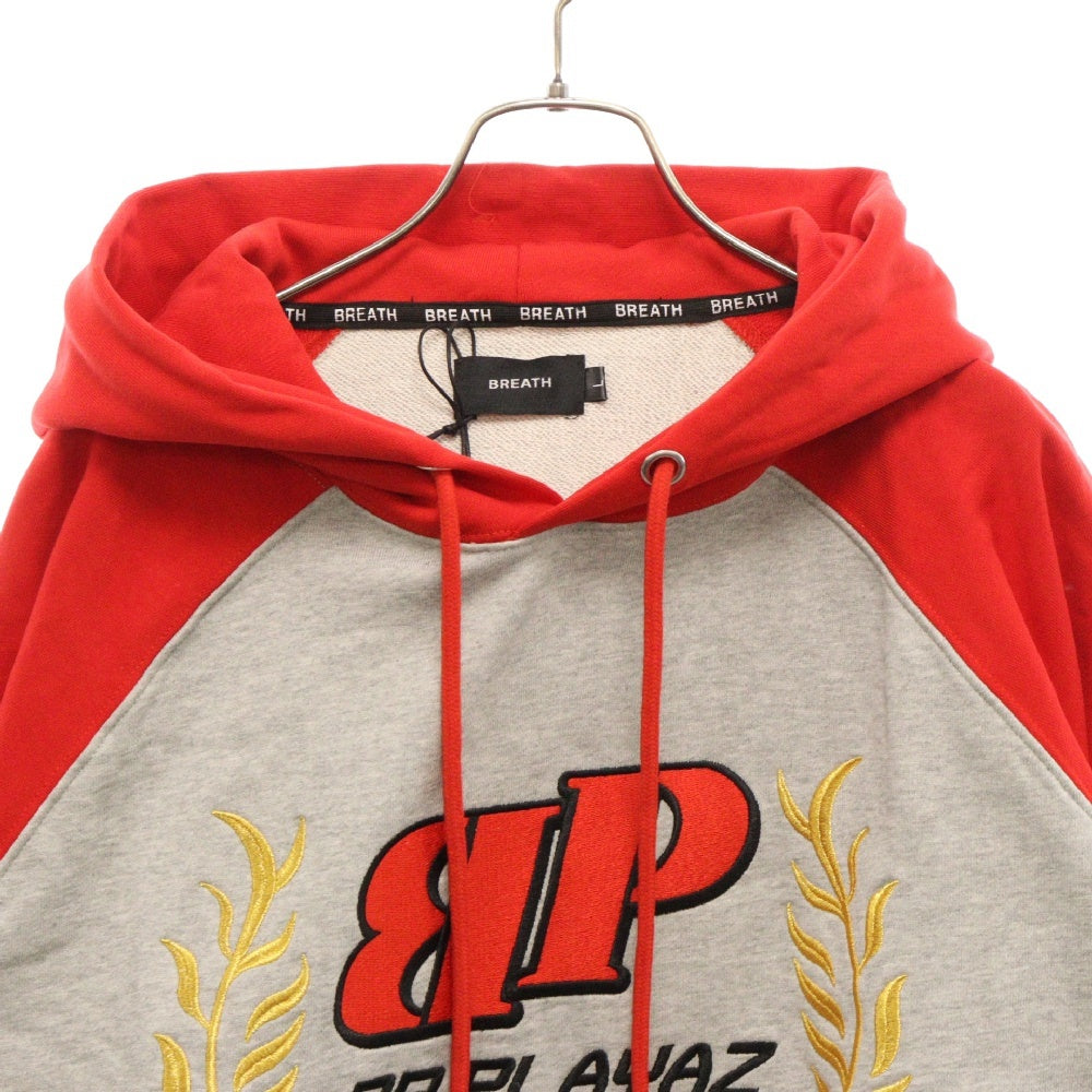 BREATH(ブレス) 23AW TWO TONE EMBROIDERY HOODIE ツートーンエンブロイダリーフーディー プルオーバーパーカー レッド BR23A-C5003