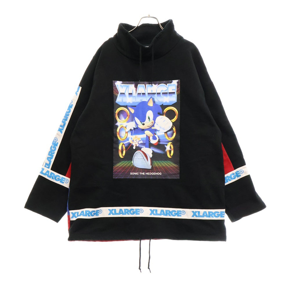 X-LARGE(エクストララージ) SONIC THE HEDGEHOG TAPED MOCKMECK SWEAT ソニック プリント プルオーバーパーカー スウェット ブラック