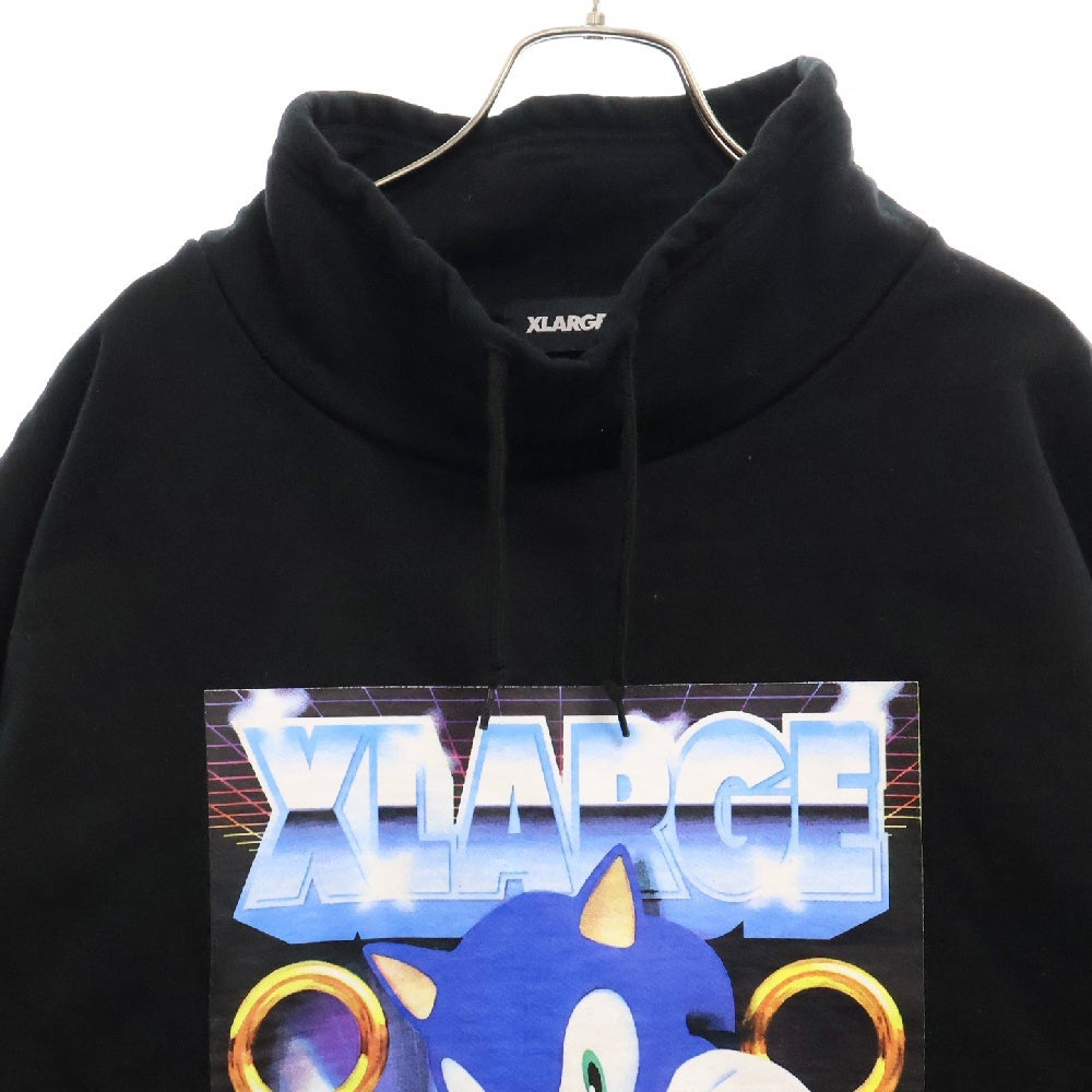 X-LARGE(エクストララージ) SONIC THE HEDGEHOG TAPED MOCKMECK SWEAT ソニック プリント プルオーバーパーカー スウェット ブラック