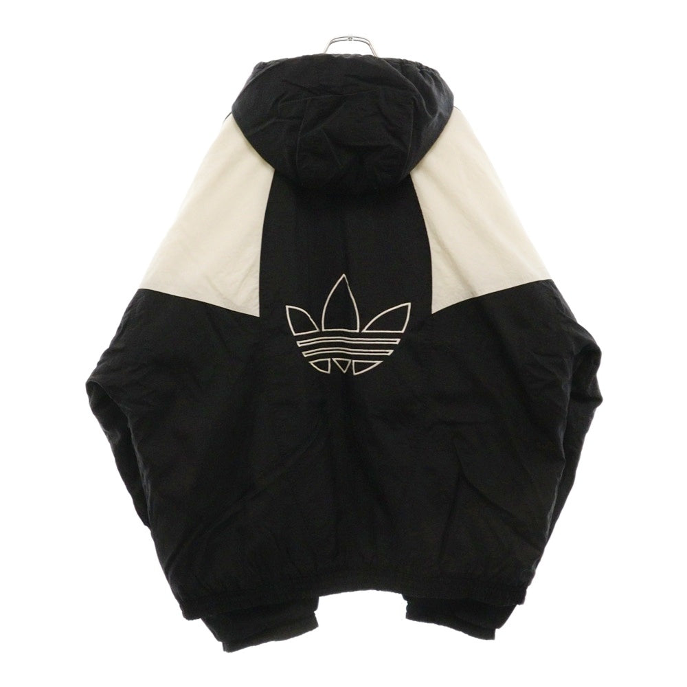 adidas(アディダス) 90s サイドストライプ 裏地キルティング ジップアップ 中綿ナイロンジャケット フーディー ブラック/ホワイト