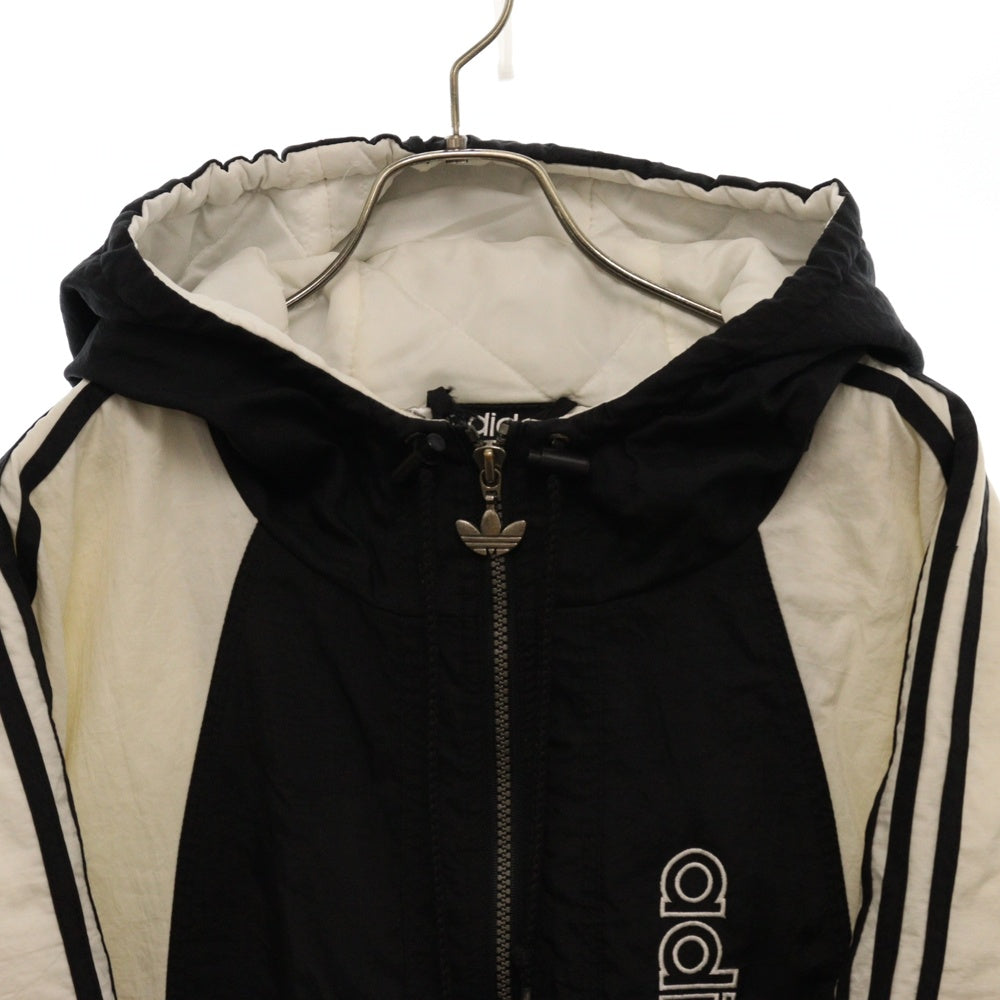 adidas(アディダス) 90s サイドストライプ 裏地キルティング ジップアップ 中綿ナイロンジャケット フーディー ブラック/ホワイト