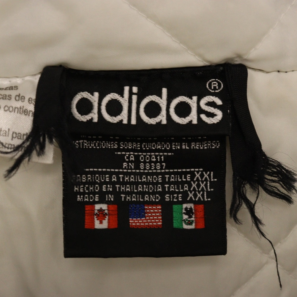 adidas(アディダス) 90s サイドストライプ 裏地キルティング ジップアップ 中綿ナイロンジャケット フーディー ブラック/ホワイト