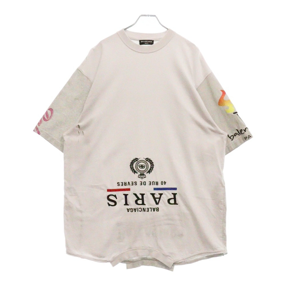 BALENCIAGA(バレンシアガ) 22SS UPSIDE DOWN アップサイド ダウン ダメージ加工 リメイク 半袖 Tシャツカットソー698811 ホワイト/グレー