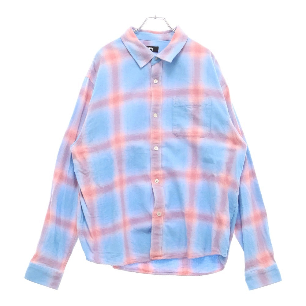 STUSSY(ステューシー) HELLSHIRE PLAID SHIRT ヘルシャー プレイド オンブレチェック 長袖ネルシャツ ライトブルー/ピンク