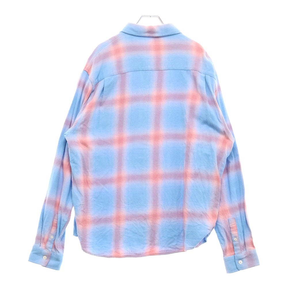 STUSSY(ステューシー) HELLSHIRE PLAID SHIRT ヘルシャー プレイド オンブレチェック 長袖ネルシャツ ライトブルー/ピンク