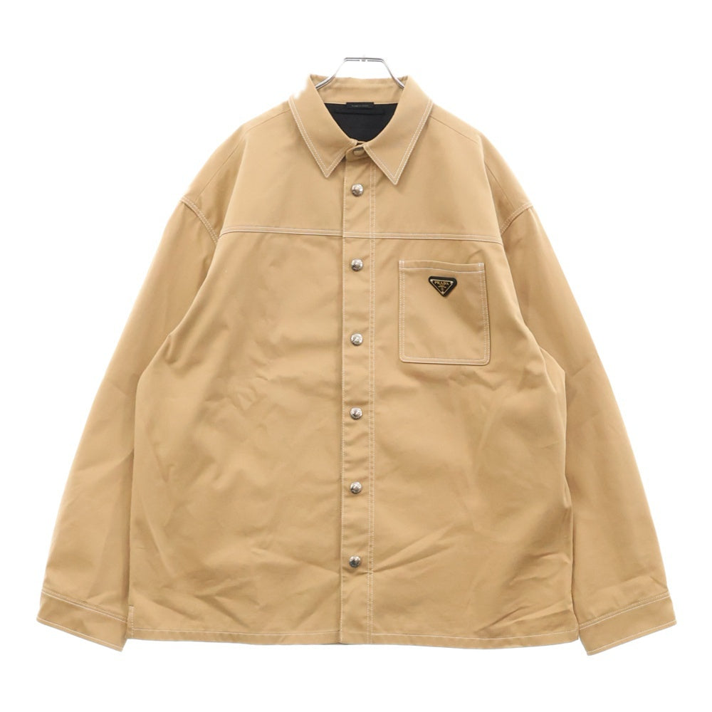 PRADA(プラダ) トライアングルロゴストレッチコットン長袖シャツ ベージュ SC696
