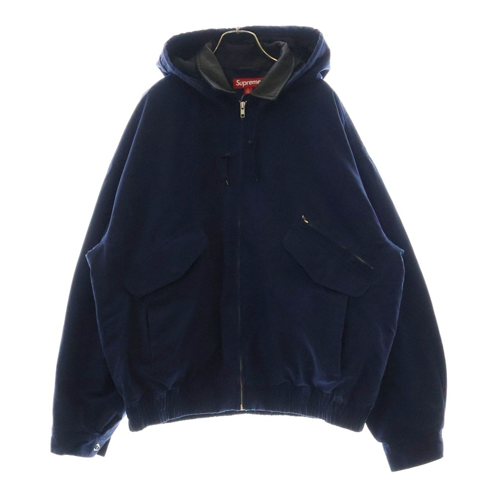 SUPREME(シュプリーム) 23AW Leather Collar Utility Jacket レザーカラーユーティリティジャケット ワークジャケット フーディ ネイビー