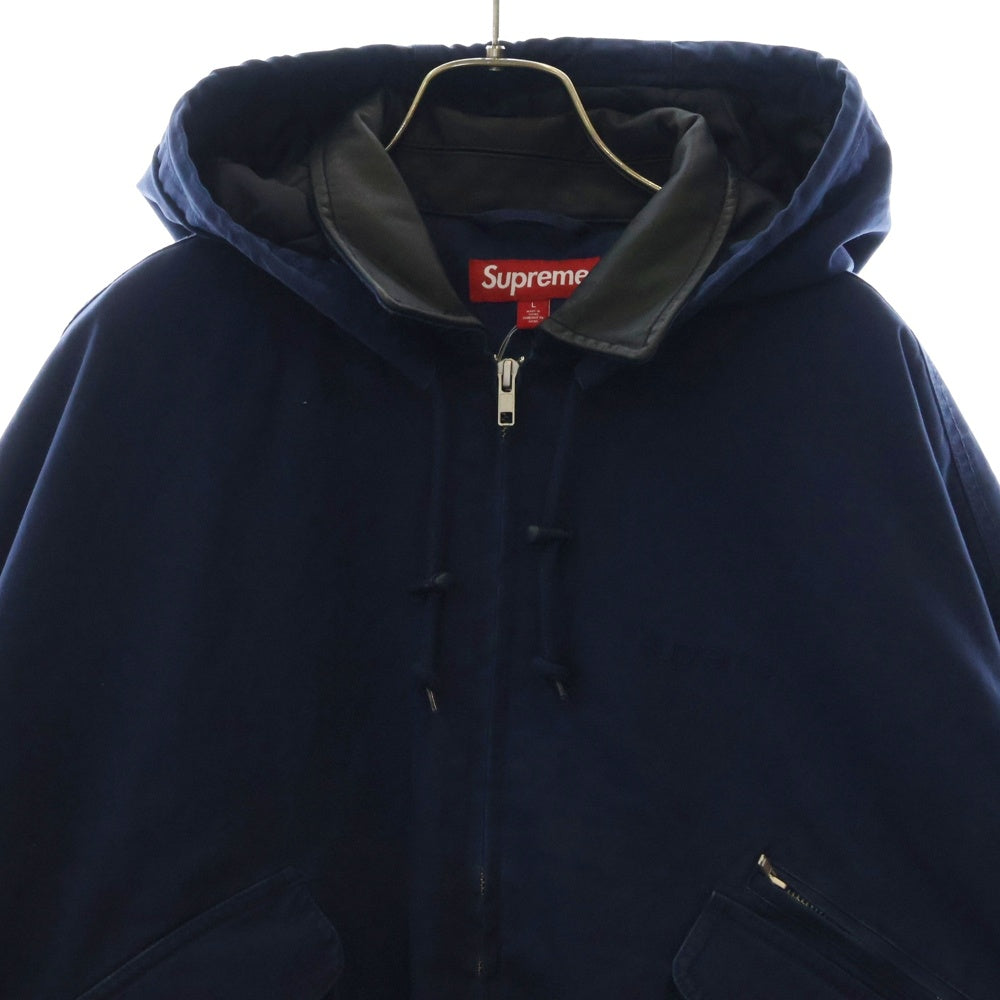 SUPREME(シュプリーム) 23AW Leather Collar Utility Jacket レザーカラーユーティリティジャケット ワークジャケット フーディ ネイビー