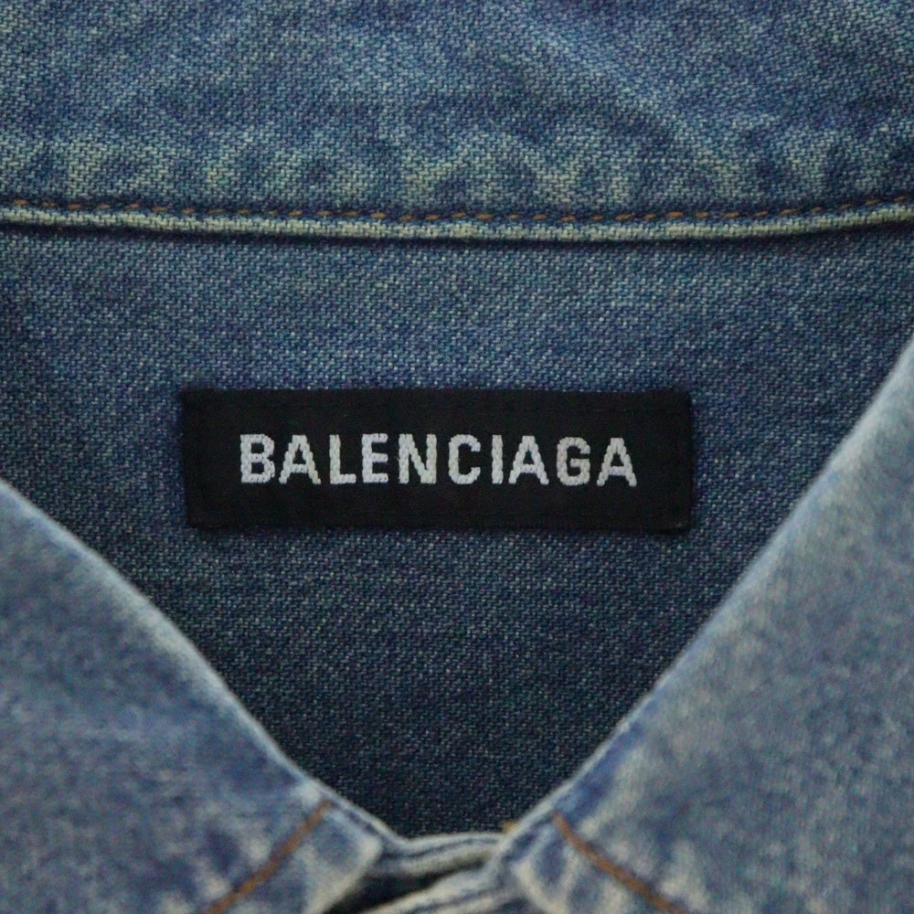 BALENCIAGA(バレンシアガ) 20SS Denim Long Sleeves Plain Cotton Logo Luxury Shirts デニムロングスリーブプレインコットンロゴラグジュアリーシャツ インディゴ 600280 TYE24