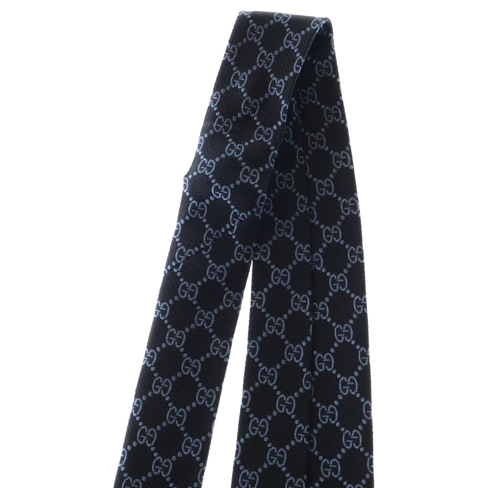 GUCCI(グッチ) GG 総柄 ジャガード シルク ナロータイ ネクタイ ブルー/ブラック