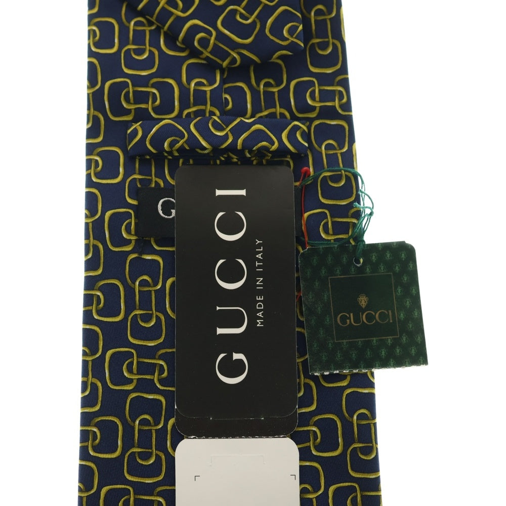 GUCCI(グッチ) 鎖柄 総柄 ネクタイ ゴールド/ネイビー