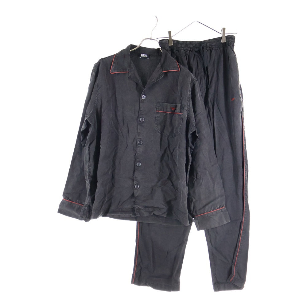 DIESEL(ディーゼル) Long Set Pajama ロゴ刺繍 ラウンジウェア パジャマ セットアップ ブラック A03900