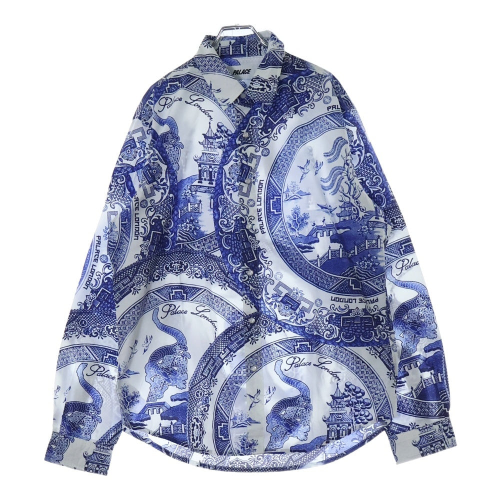Palace Skateboards(パレススケートボーズ) 22SS China Plate Shirt チャイナ プレート 長袖シャツ ホワイト/ブルー P22SHT111