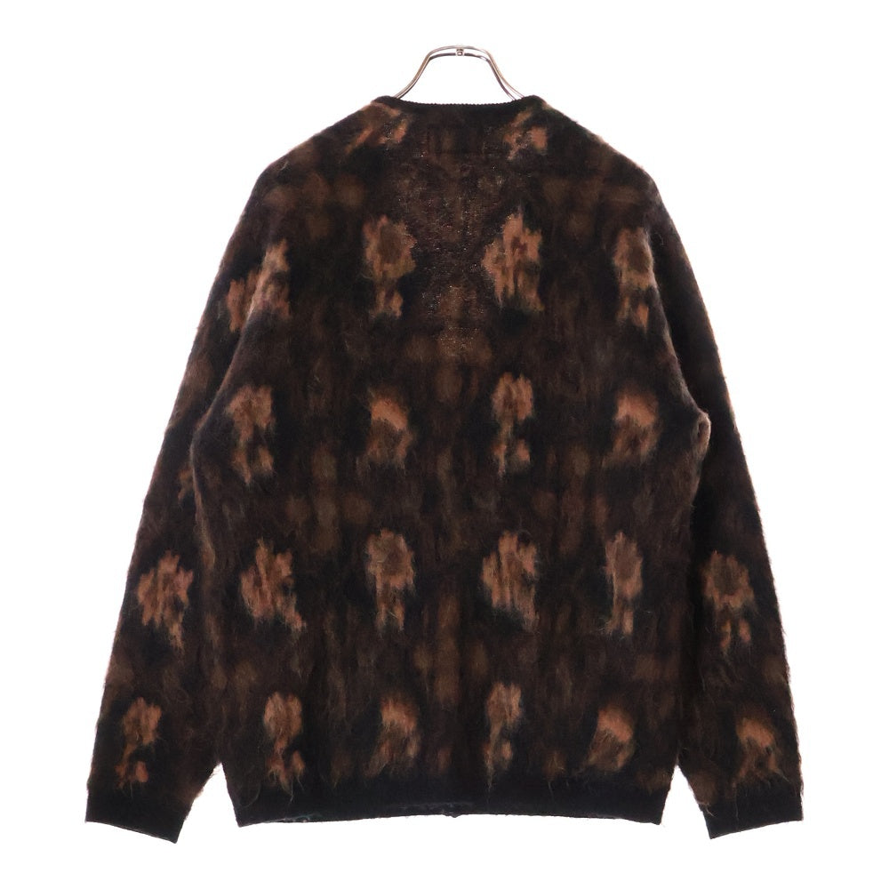 BEAMS(ビームス) Cardigan Double Jacquard Botanical Pattern レオパード 総柄 モヘアニット カーディガン ブラウン 38-15-0214-048