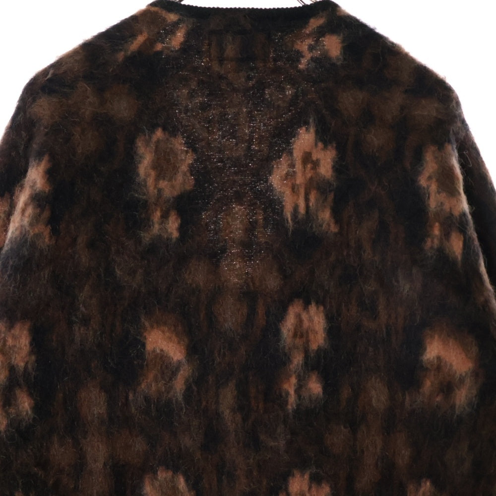 BEAMS(ビームス) Cardigan Double Jacquard Botanical Pattern レオパード 総柄 モヘアニット カーディガン ブラウン 38-15-0214-048