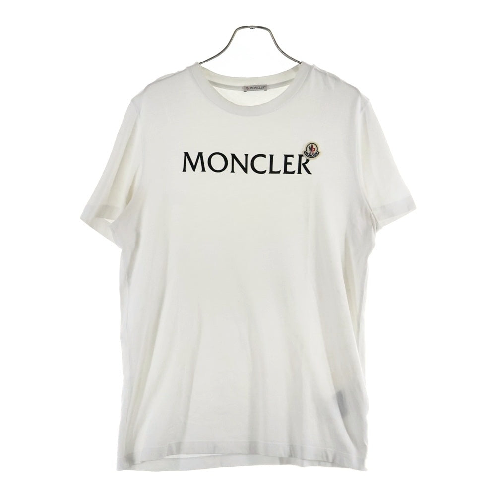 MONCLER(モンクレール) 23AW T-SHIRT フロッキープリント ロゴワッペン クルーネック 半袖Tシャツ ホワイト I20918C00047 8390T