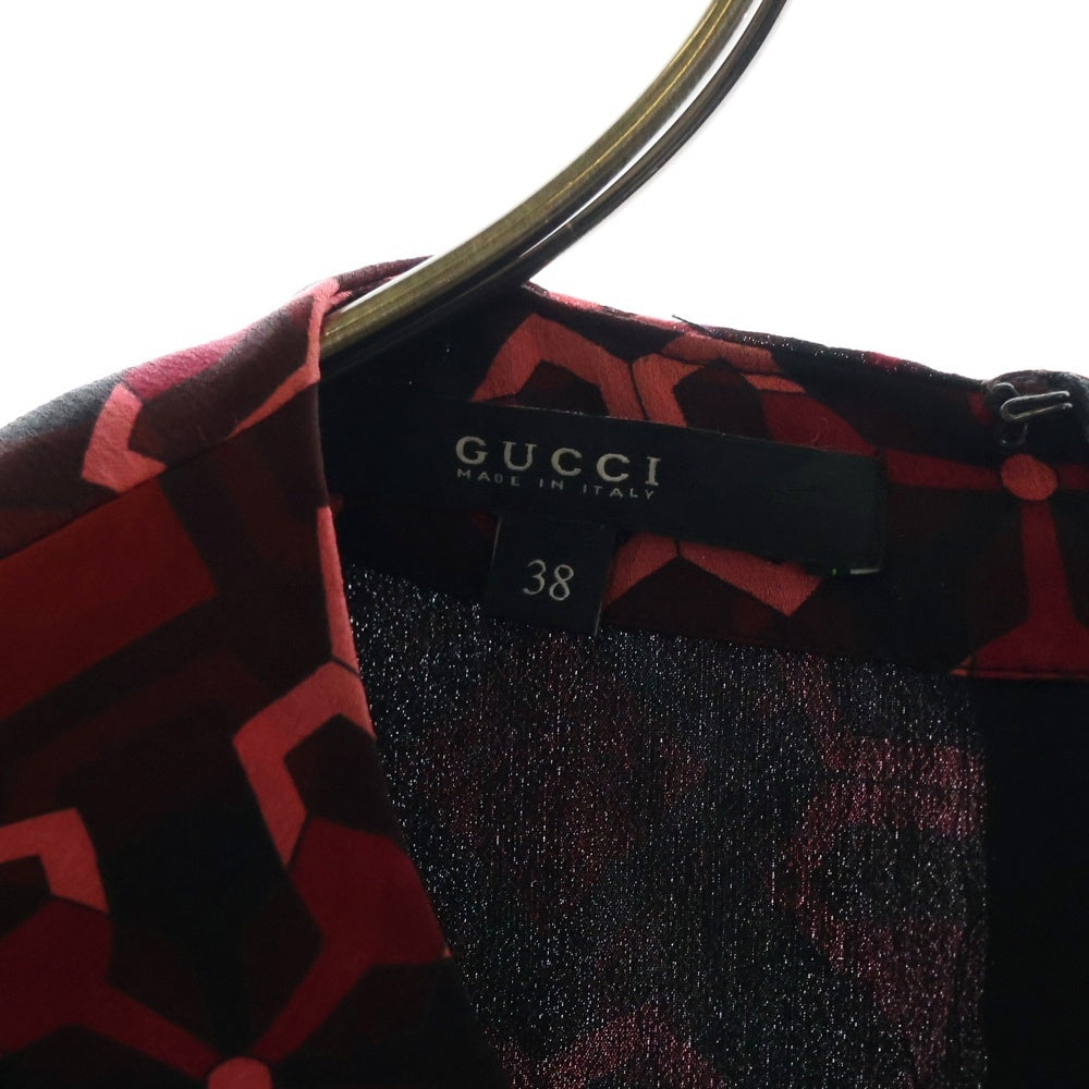 GUCCI(グッチ) 総柄 シルク ロングワンピース レッド 180756 ZQ510 レディース