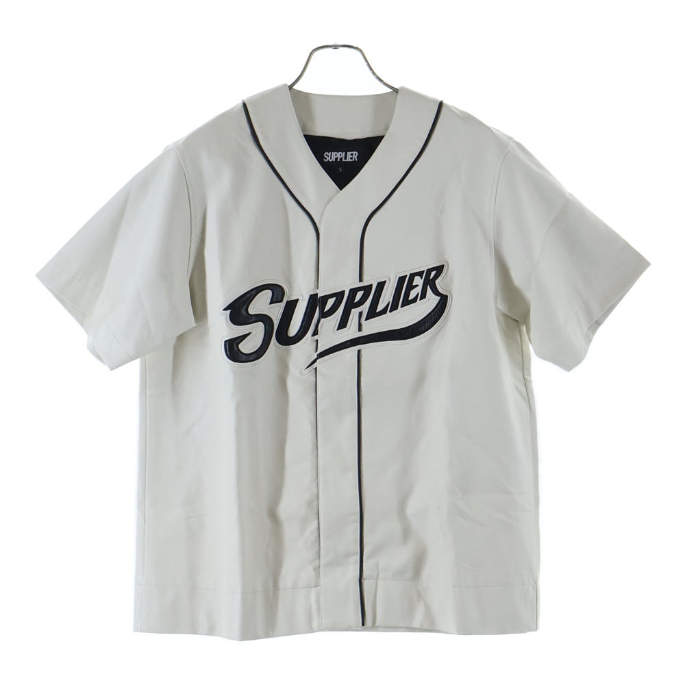 SUPPLIER(サプライヤ) LEATHER BASEBALL SHIRT ロゴ刺繍 レザー ベースボール 半袖シャツ ホワイト
