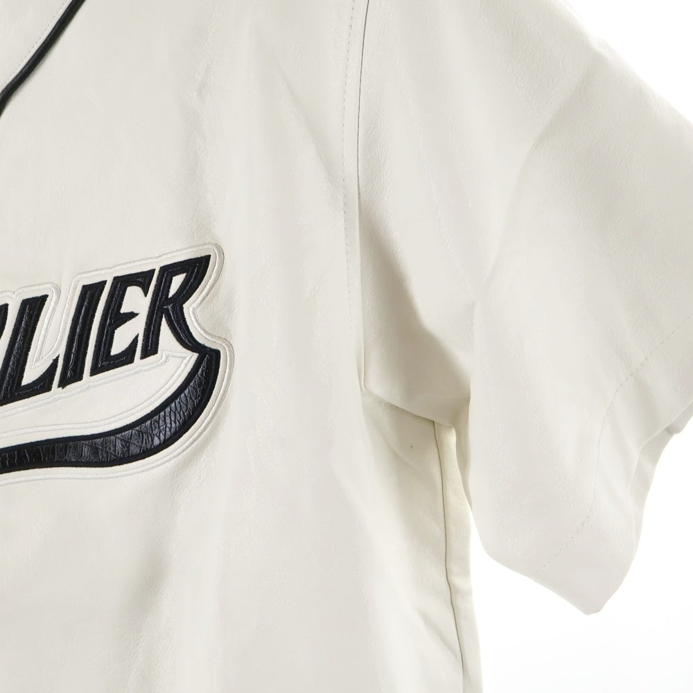 SUPPLIER(サプライヤ) LEATHER BASEBALL SHIRT ロゴ刺繍 レザー ベースボール 半袖シャツ ホワイト
