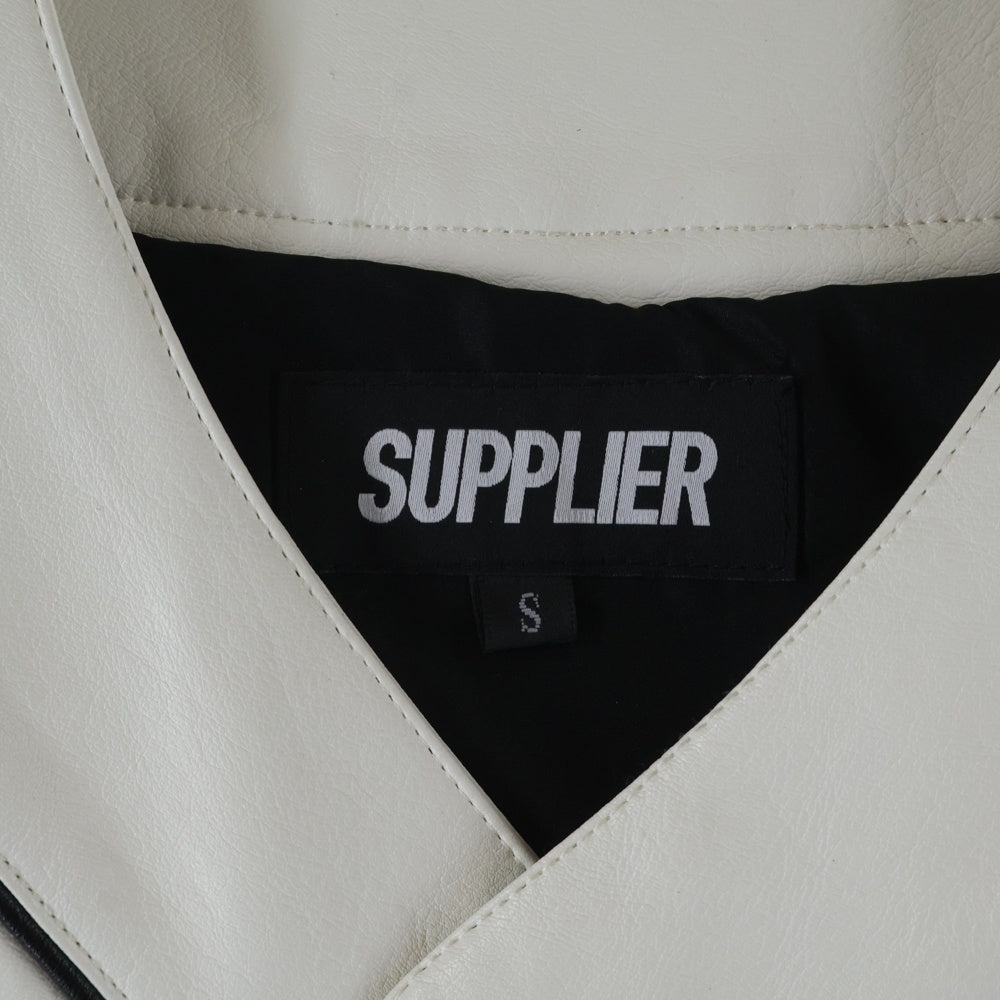 SUPPLIER(サプライヤ) LEATHER BASEBALL SHIRT ロゴ刺繍 レザー ベースボール 半袖シャツ ホワイト