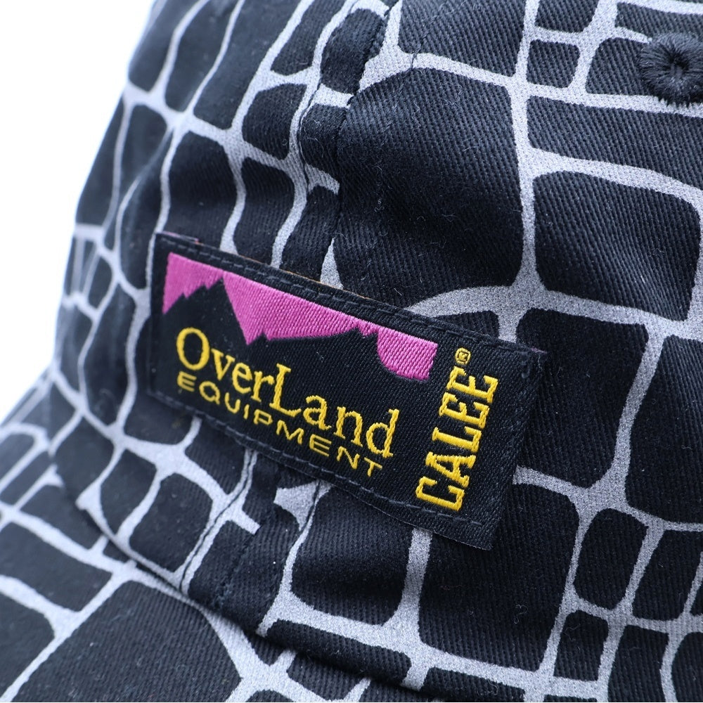 CALEE(キャリー) OverLand オーバーランド ロゴ刺繍 グラフィック 総柄 プリント キャップ 帽子 ブラック