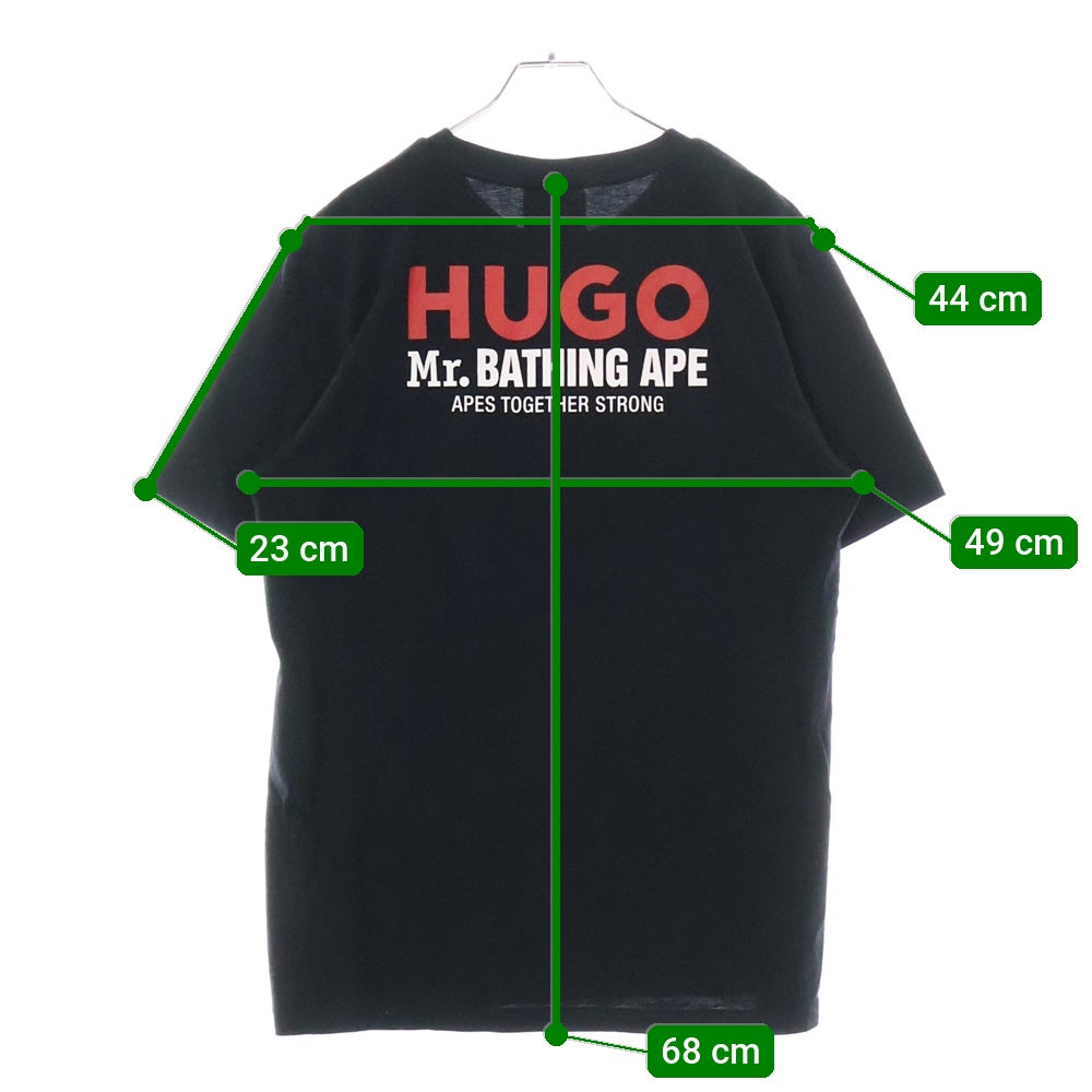 A BATHING APE(アベイシングエイプ) 22SS ×HUGO フロント ロゴワッペン バックプリント 半袖Tシャツ カットソー ブラック