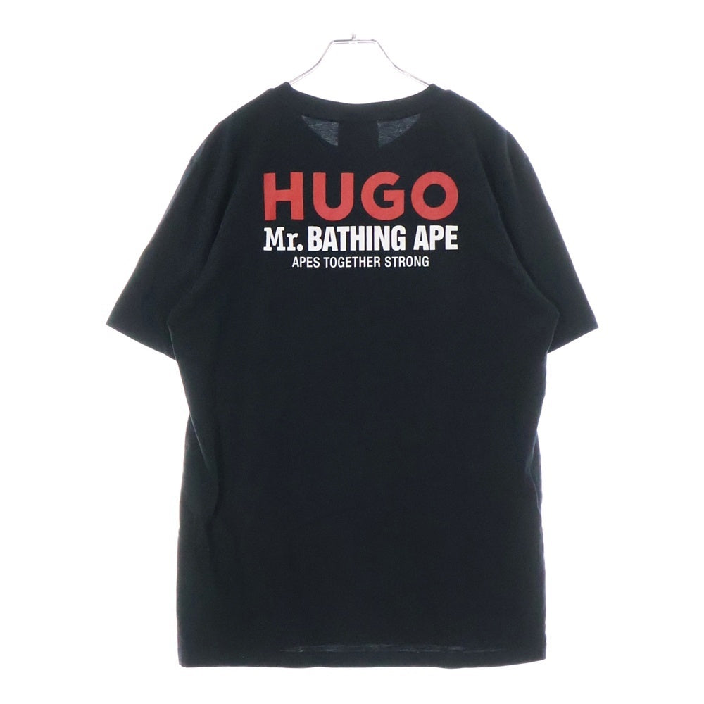 A BATHING APE(アベイシングエイプ) 22SS ×HUGO フロント ロゴワッペン バックプリント 半袖Tシャツ カットソー ブラック