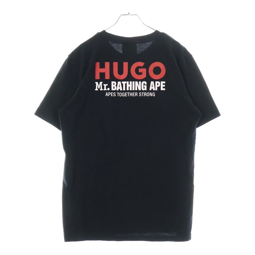 A BATHING APE(アベイシングエイプ) 22SS ×HUGO フロント ロゴワッペン バックプリント 半袖Tシャツ カットソー ブラック