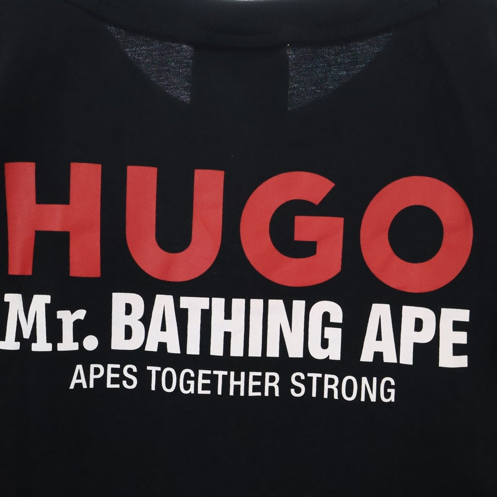 A BATHING APE(アベイシングエイプ) 22SS ×HUGO フロント ロゴワッペン バックプリント 半袖Tシャツ カットソー ブラック