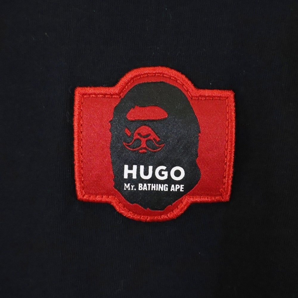A BATHING APE(アベイシングエイプ) 22SS ×HUGO フロント ロゴワッペン バックプリント 半袖Tシャツ カットソー ブラック