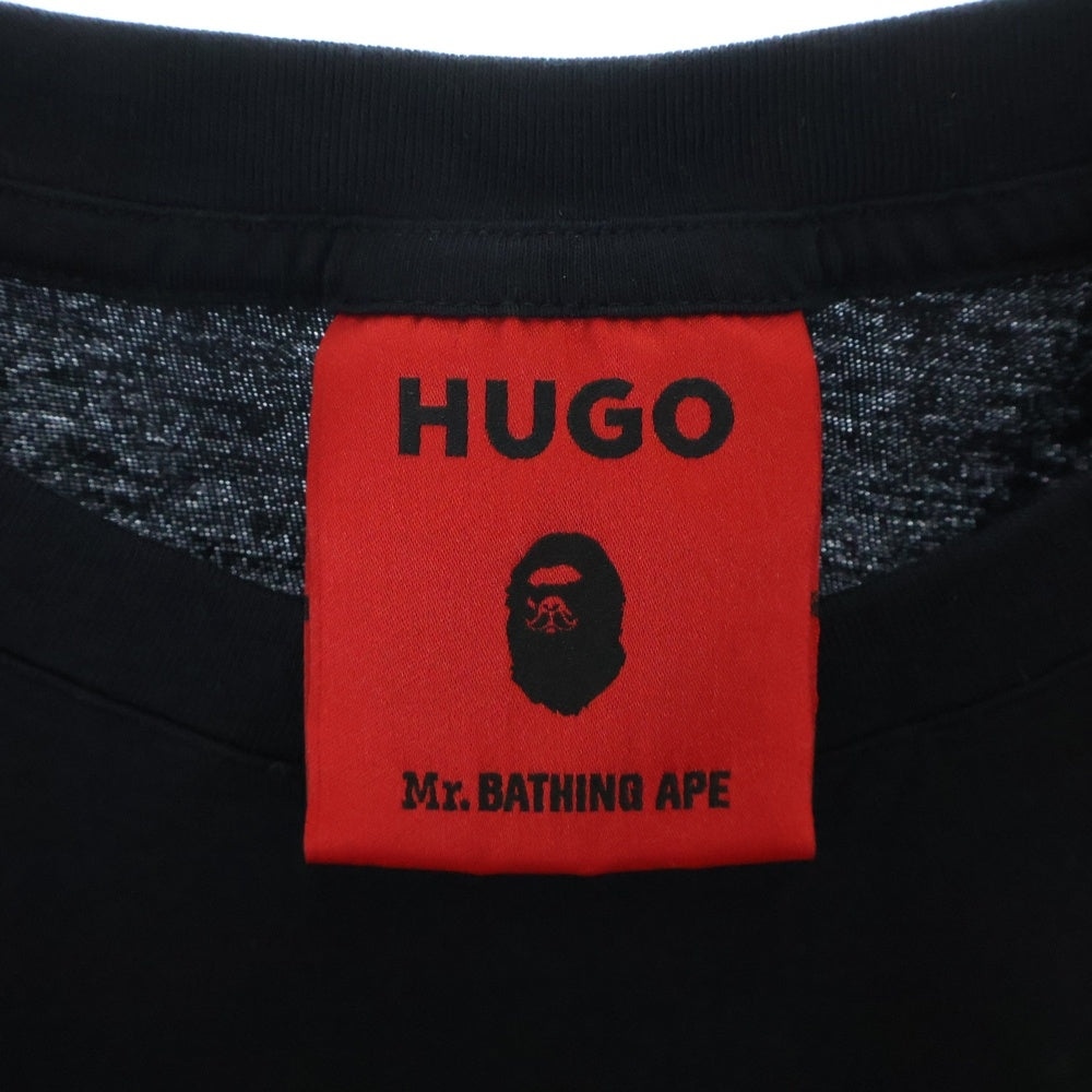 A BATHING APE(アベイシングエイプ) 22SS ×HUGO フロント ロゴワッペン バックプリント 半袖Tシャツ カットソー ブラック