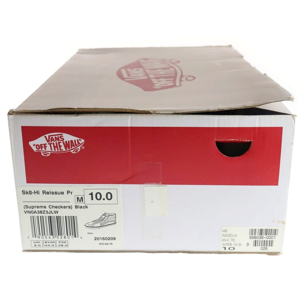 SUPREME(シュプリーム) 16AW ×VANS Checker Logo Sk8-Hi Reissue Pr バンズ チェッカー ロゴ スケートハイ リイシュー ハイカットスニーカー ブラック/ホワイト US10/28cm VN0A38Z3JLW