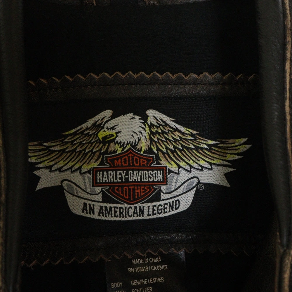 HARLEY DAVIDSON(ハーレーダビッドソン) ロゴ刺繍 レザージップアップ ライダースジャケット ブラウン 97029-11VM
