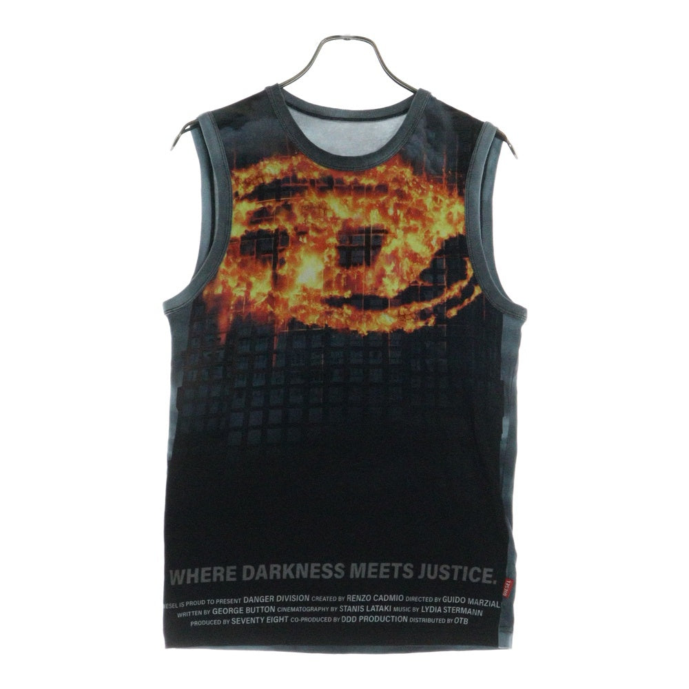 DIESEL(ディーゼル) T-BISCOUP ファイアープリント タンクトップ ノースリーブTシャツ グレー A13765 0AMAB
