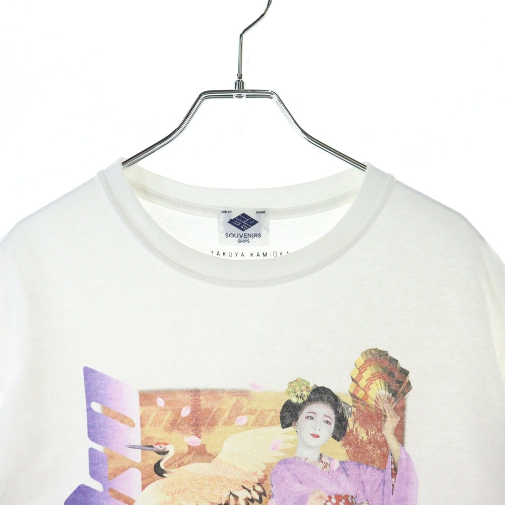 NO BRAND(ノーブランド) 舞子ラップ フロントプリント 半袖Tシャツ カットソー ホワイト