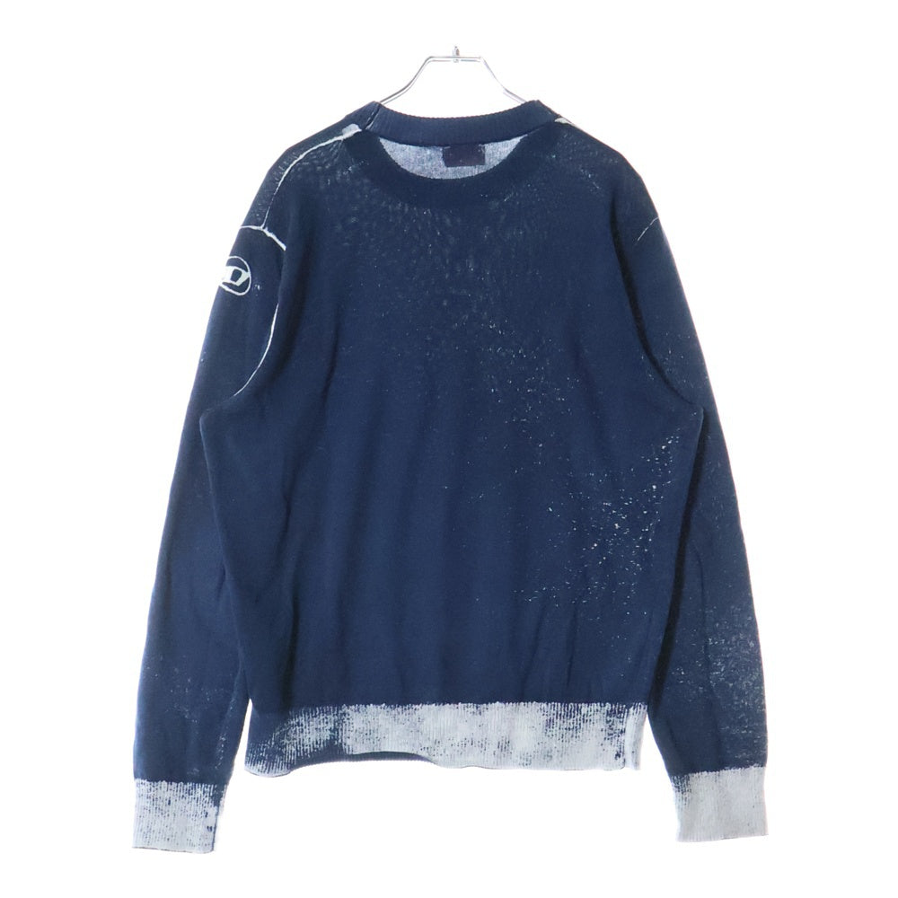 DIESEL(ディーゼル) 24SS K-LARENCE-B ブリーチ加工 クルーネック ニット セーター ネイビー/ホワイト A11187