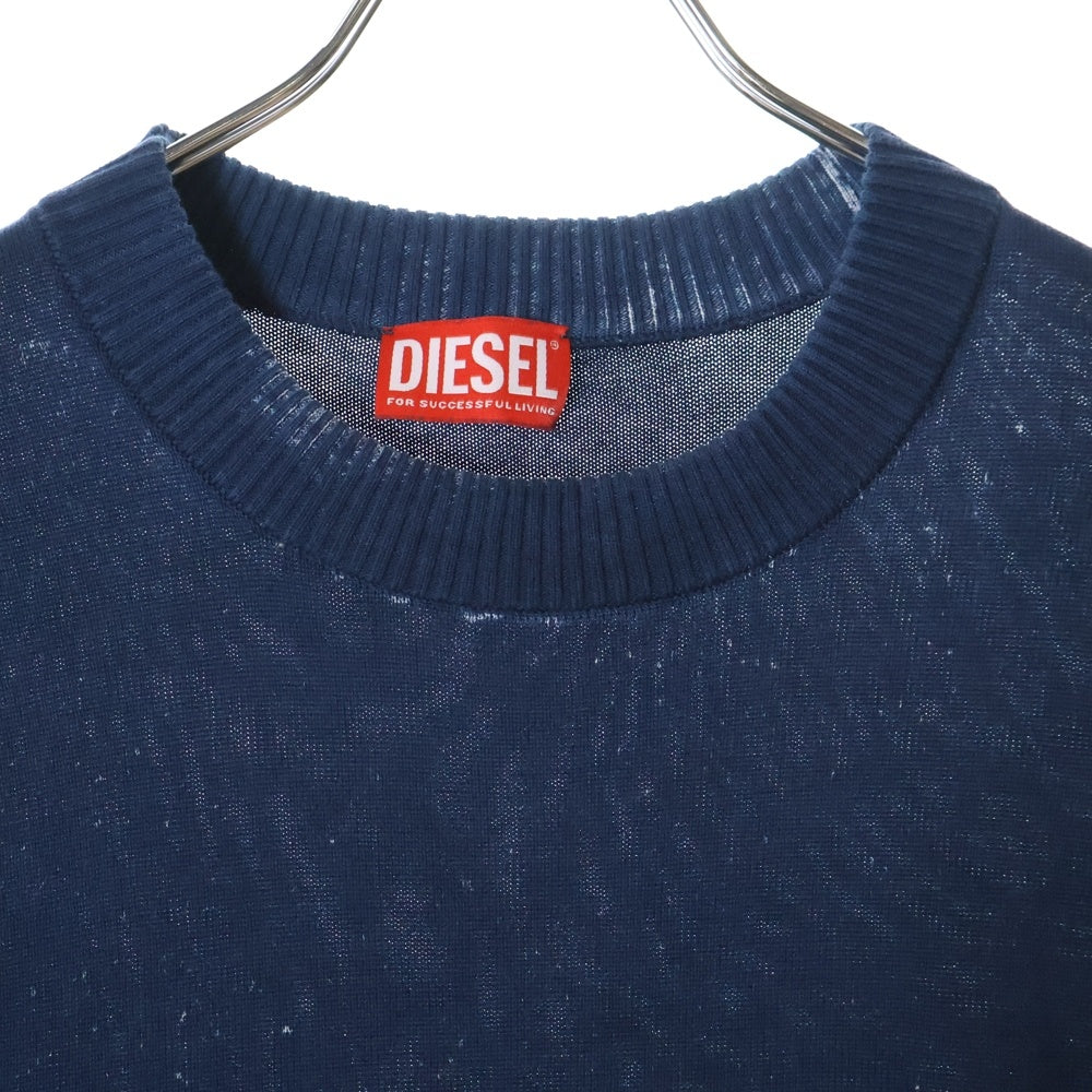 DIESEL(ディーゼル) 24SS K-LARENCE-B ブリーチ加工 クルーネック ニット セーター ネイビー/ホワイト A11187