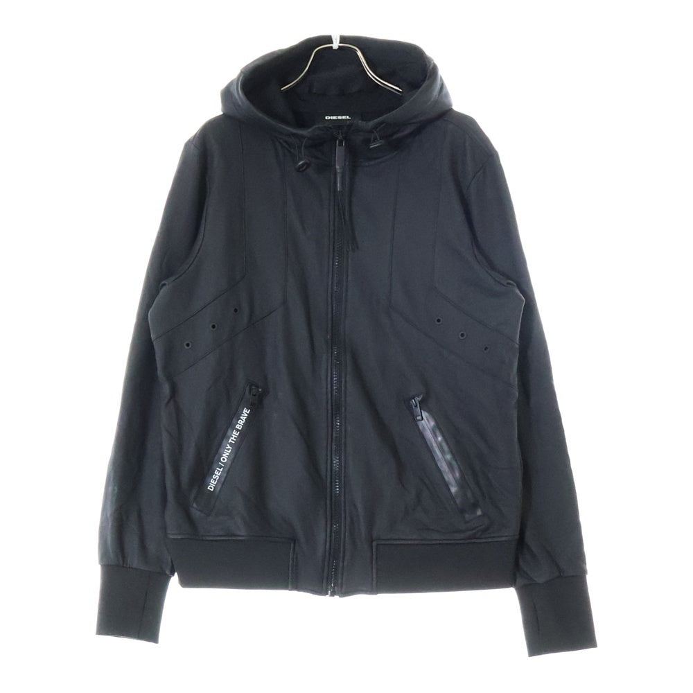 DIESEL(ディーゼル) J-FILMO フェイクレザー ジップアップ フーディー パーカー ブラック A00693