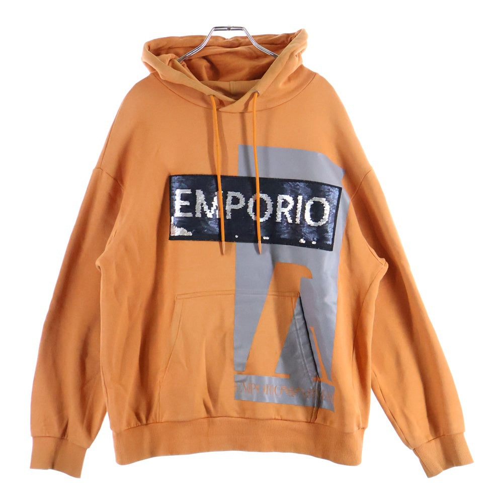 EMPORIO ARMANI(エンポリオアルマーニ) スパンコール フロントデザイン フーディープルオーバーパーカー 3H1M6R 1JH6Z オレンジ