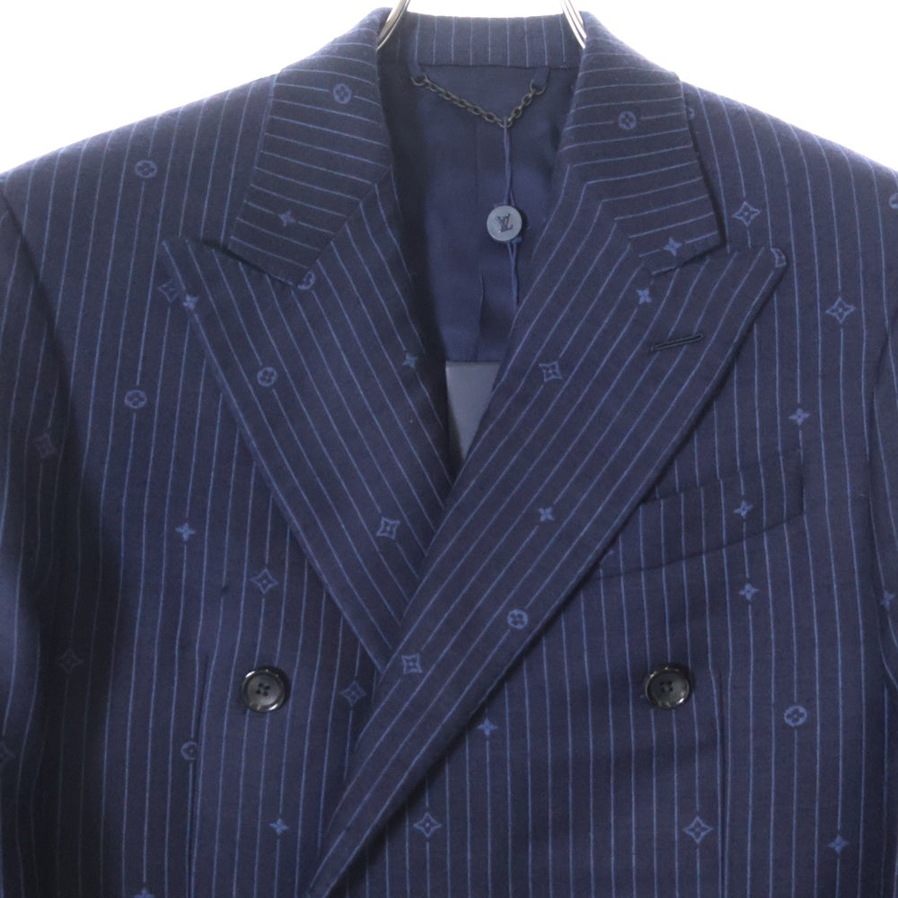 LOUIS VUITTON(ルイヴィトン) 21AW モノグラム ストライプ ウール 2B ダブル スーツ ジャケット ネイビー RM212F ZKE HKCF7E
