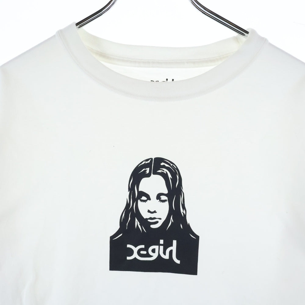 X-GIRL(エックスガール) FACE L/S TEE フェイス ロゴ クルーネック 長袖Tシャツ カットソー ホワイト 105205011001
