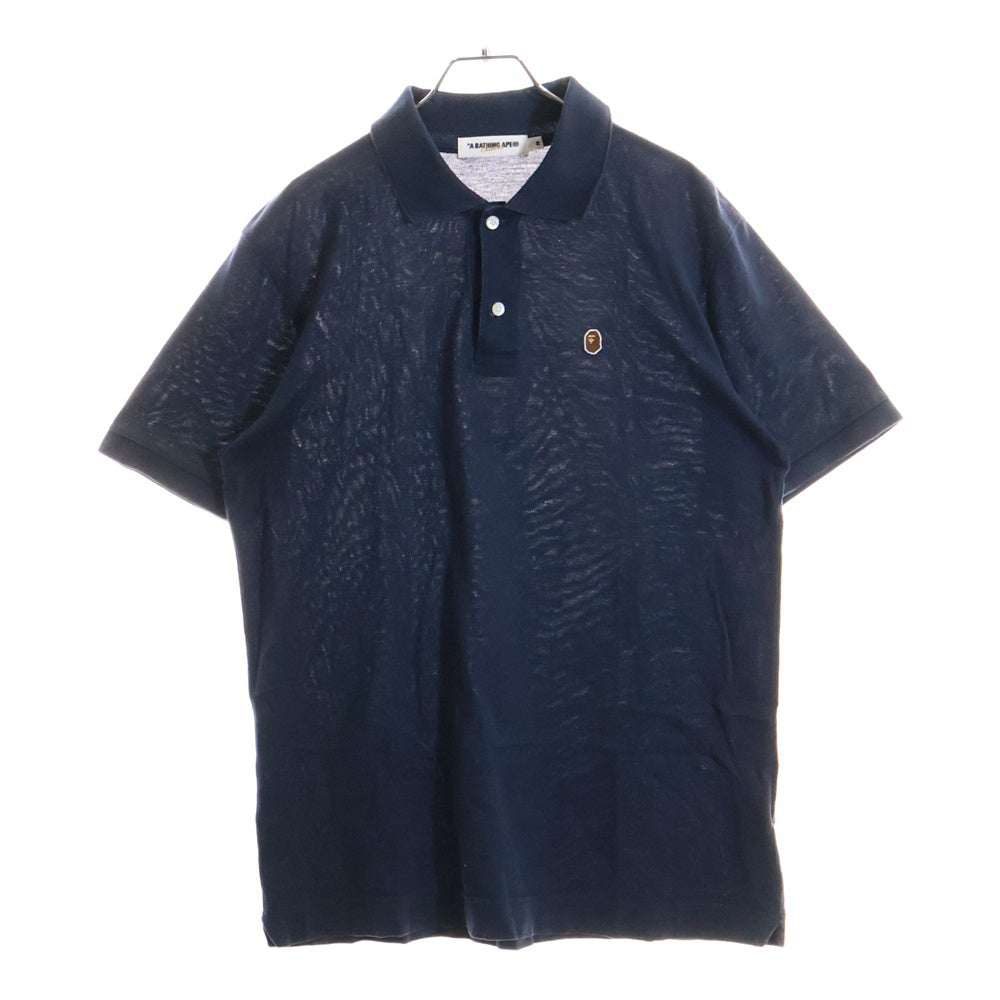 A BATHING APE(アベイシングエイプ) フロント ロゴ刺繍 ポロシャツ 半袖Tシャツ カットソー ネイビー