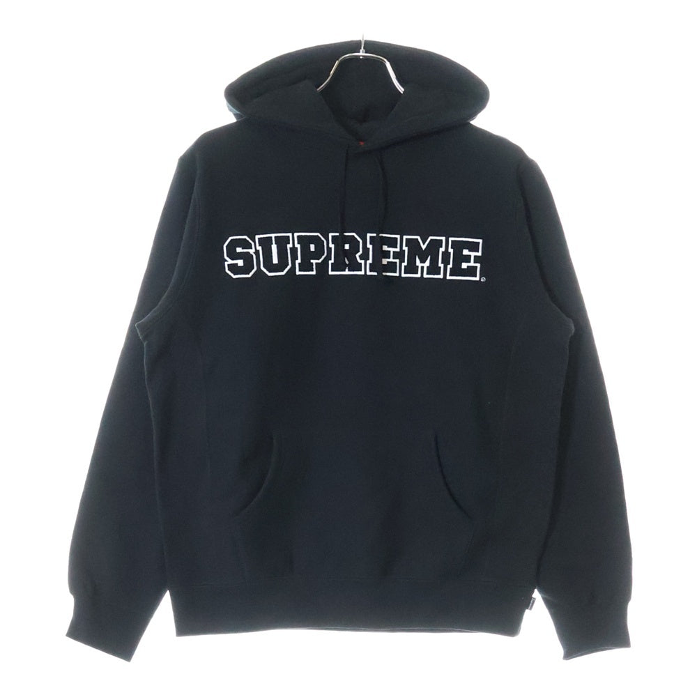 SUPREME(シュプリーム) 18SS Cord Colledgiate Logo Hooded コード カレッジ ロゴ刺繍 プルオーバーパーカー ブラック
