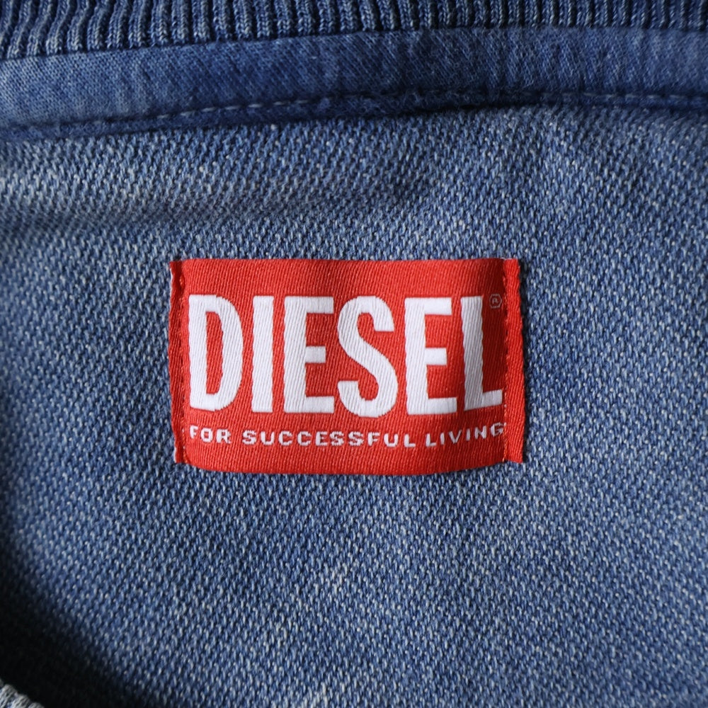 DIESEL(ディーゼル) D-KRIB TRACK SWEATSHIRT ワッペンロゴ クルーネック プルオーバースウェットトレーナー インディゴ A12527