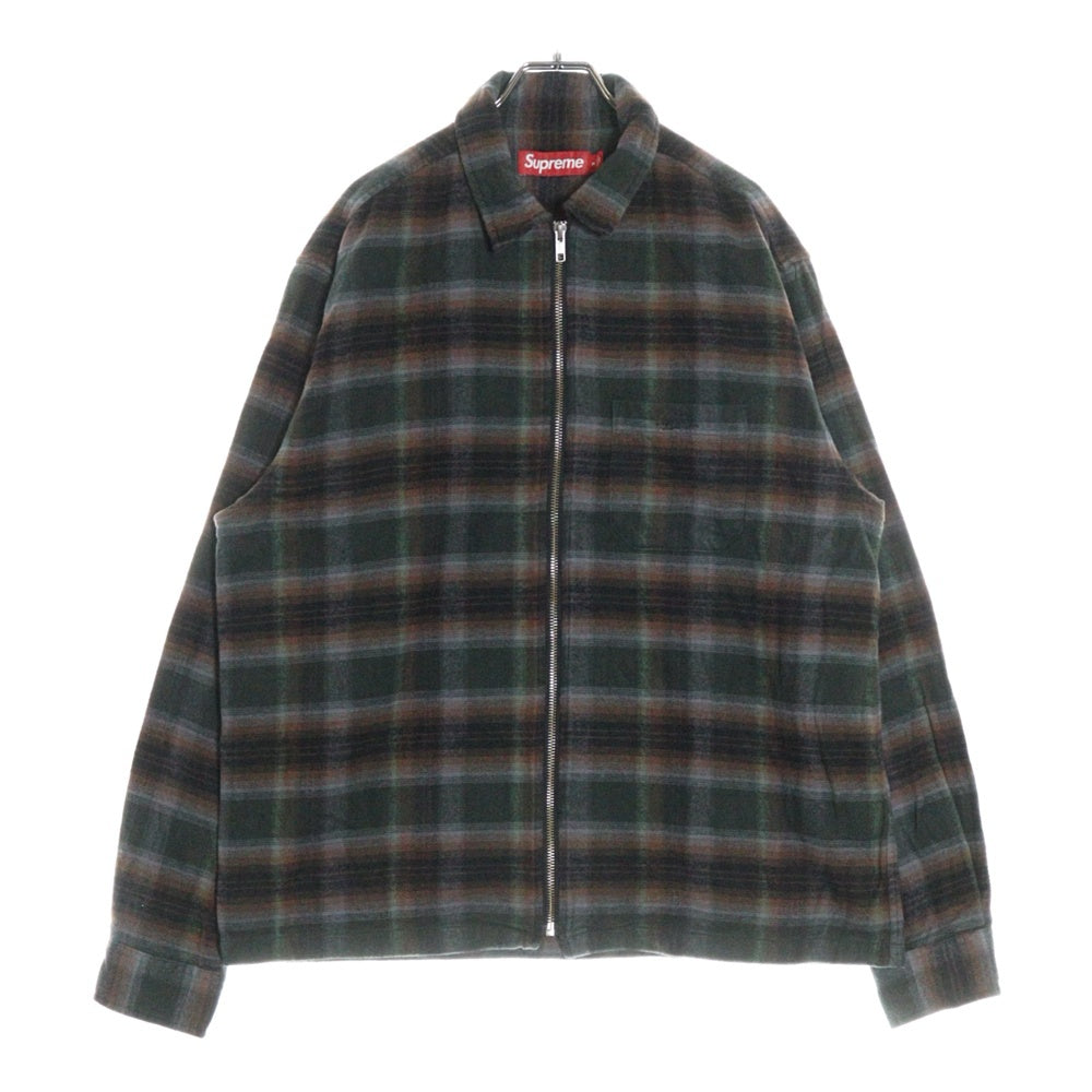 SUPREME(シュプリーム) 24SS Shadow Plaid Flannel Zip Up Shirt シャドウ プレイド フランネル ジップアップ 長袖シャツ グリーン/ブラウン